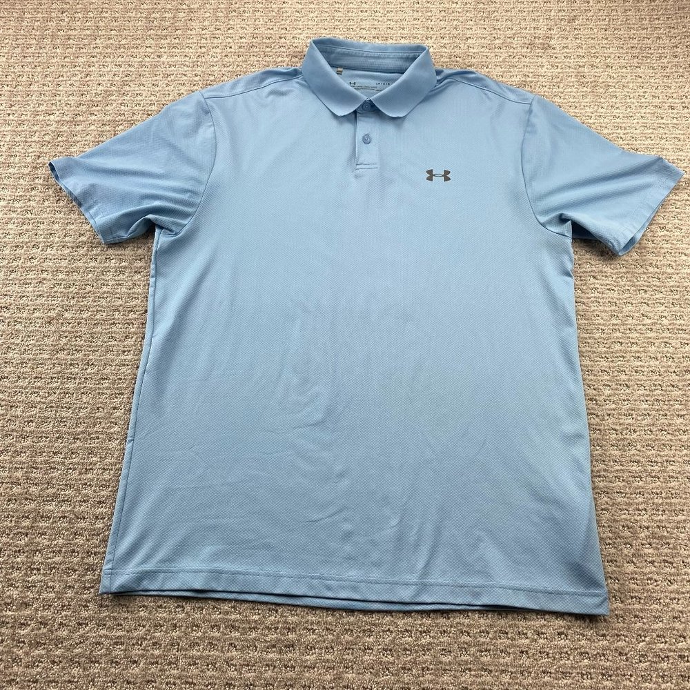 UNDER ARMOUR UA Golf Shirt Men Large L Blue HEATGEAR Loose Golfing Polo Outdoor